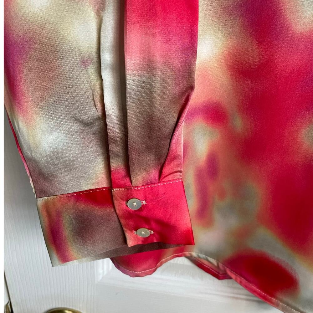 Jodifl Satin Blouse NEW Sz M Button Up Long Sleeves Watercolor Print Colorful - Picture 5 of 9
